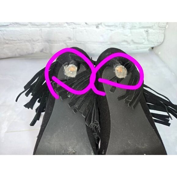 Nine West Fireball Womens Size 8M Black Fringed Bootie Heels - Picture 8 of 8